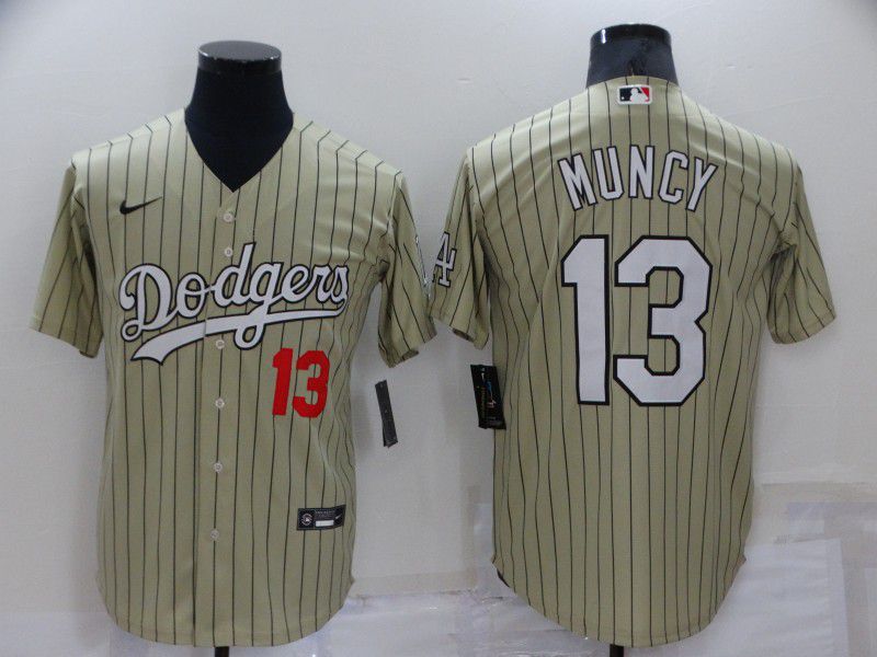 Men Los Angeles Dodgers #13 Muncy Cream Stripe Throwback Nike 2022 MLB Jerseys